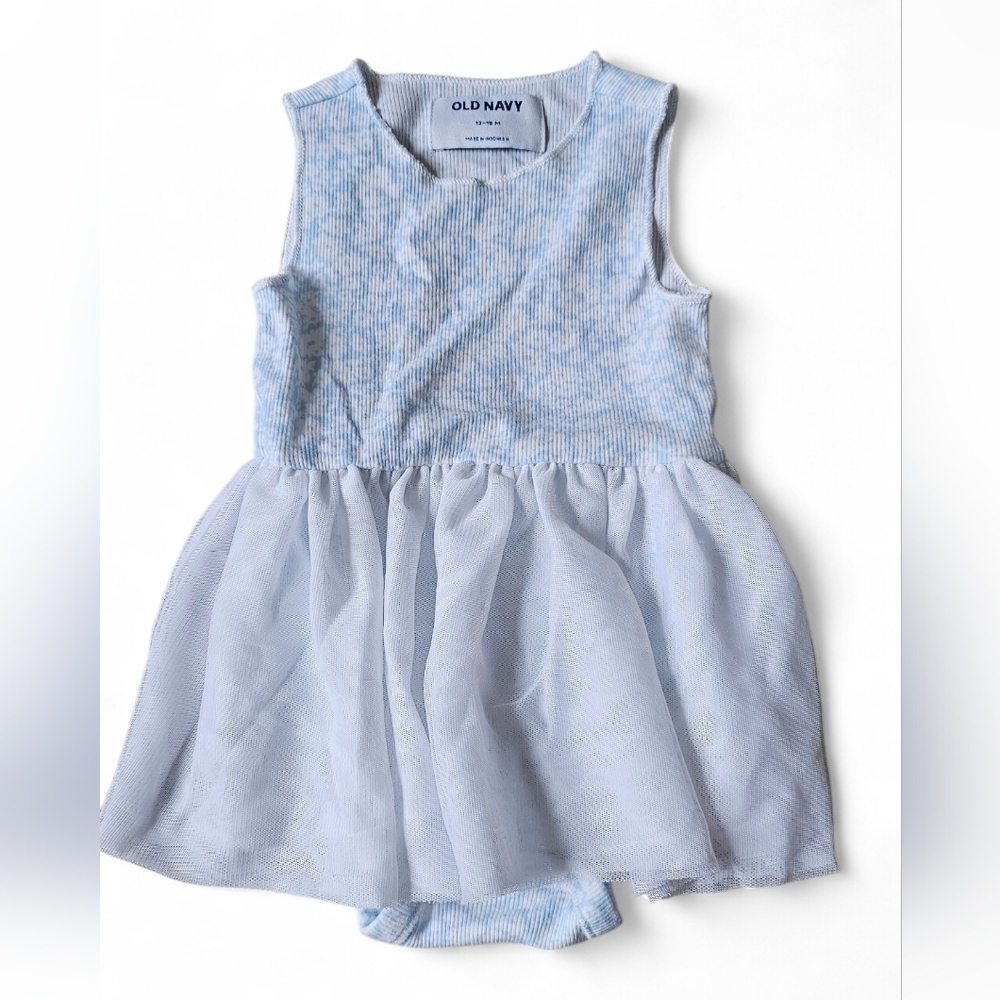 Old Navy Baby Girl Blue Ribbed Tutu Dress Romper Size 12–18 Months
